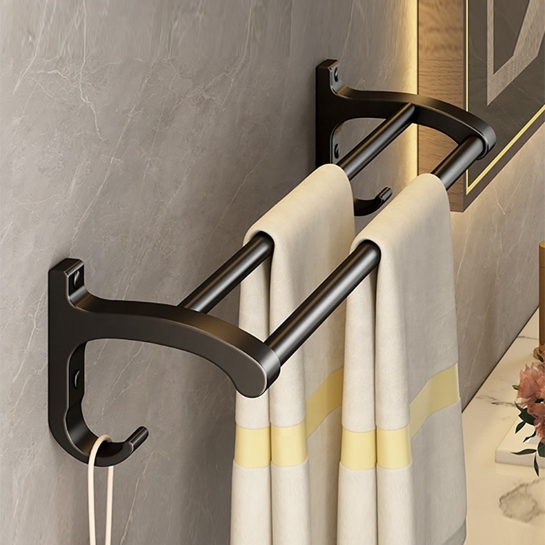 Bathroom Rack Bathroom Shelf black aluminium alloy Towel Rack Hanging Rack Shampoo Storage Organizer