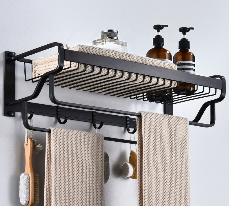 Bathroom Rack Bathroom Shelf black aluminium alloy Towel Rack Hanging Rack Shampoo Storage Organizer