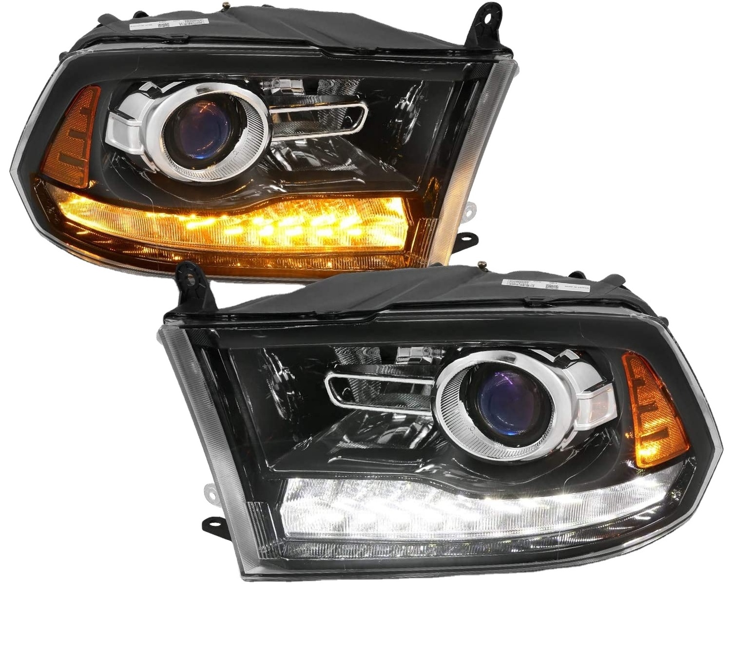 AmeriLite Jet Black Projector Headlights For 2009-2014 Dodge Ram 1500 2500 3500 Assembly W/LED Tube Switchback Turn Signal