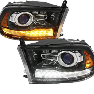 AmeriLite Jet Black Projector Headlights For 2009-2014 Dodge Ram 1500 2500 3500 Assembly W/LED Tube Switchback Turn Signal