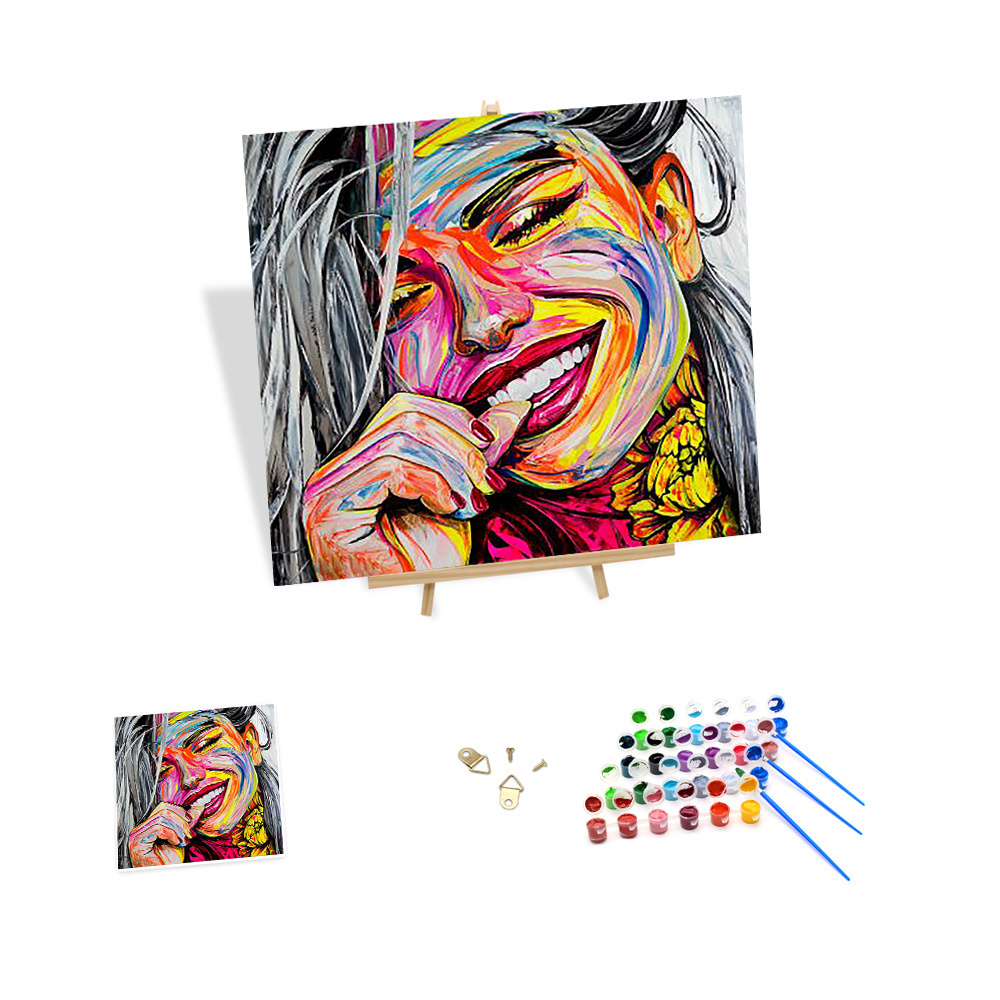 Paint by Girl Smiling Abstract Canvas Oil Painting Kits for Kids DIY Drawing Art Works Home Decor Wall