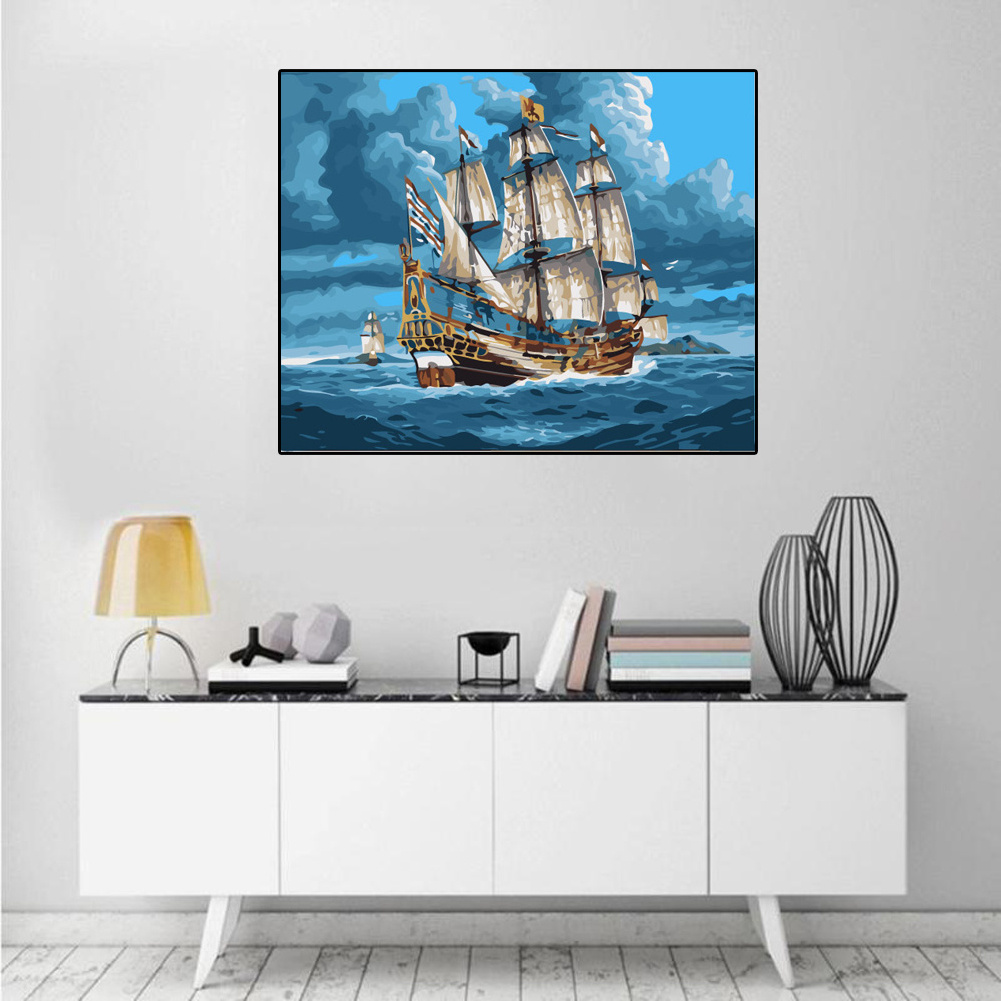 Oil Painting Sailboat Sailing On The Sea Under The Clouded Sky Picture Canvas Art Wall Art Decorative Painting On Canvas