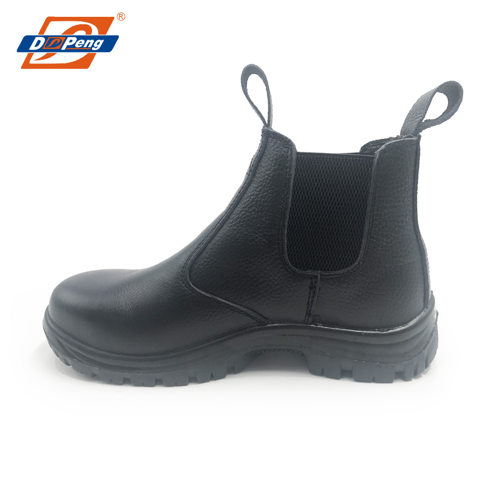 British style pull on safety shoe genuine leather two side elastic slip on classic outdoor casual work boots