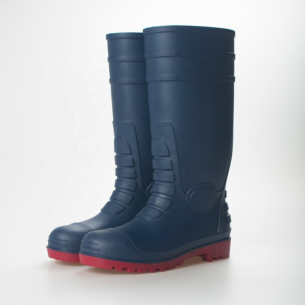 CE standard Construction Jelly Pvc Knee Rain Boots Black Safety Gumboots Men PVC Farm work Rain Boots with steel toe