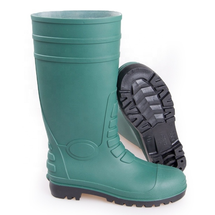 CE standard Construction Jelly Pvc Knee Rain Boots Black Safety Gumboots Men PVC Farm work Rain Boots with steel toe