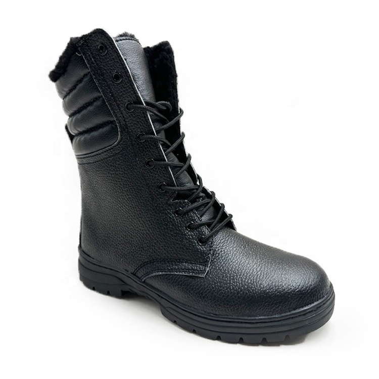 black action leather Combat boots high ankle slip resistant rubber sole winter warm safety boots