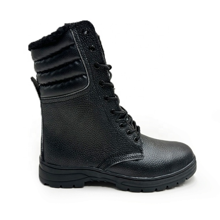 black action leather Combat boots high ankle slip resistant rubber sole winter warm safety boots