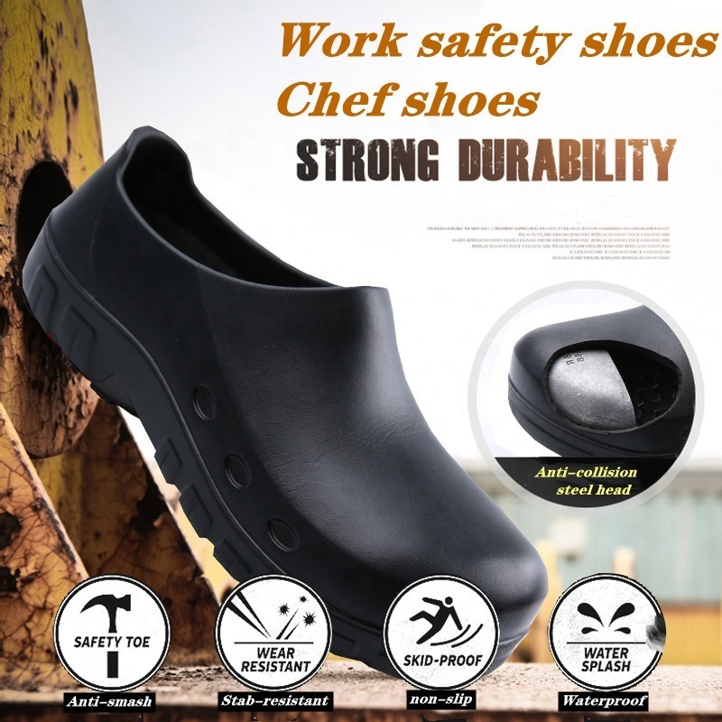 white light soft EVA clogs oil resistant rubber anti slip work shoes steel toe Kitchen Workers Cook Chef Shoes