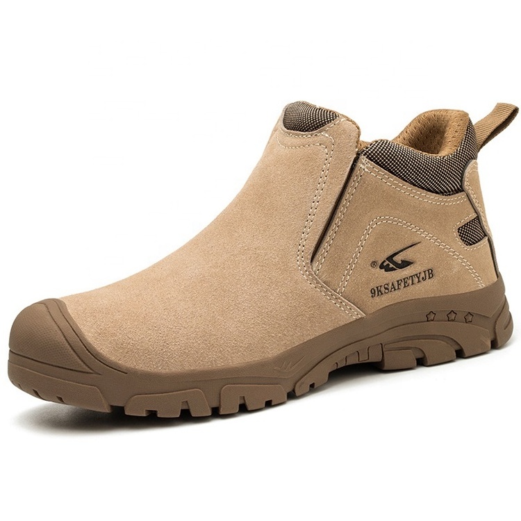 Middle cut Wheat suede men's work boots microfiber leather anti puncture composite midsole slip on safety shoes