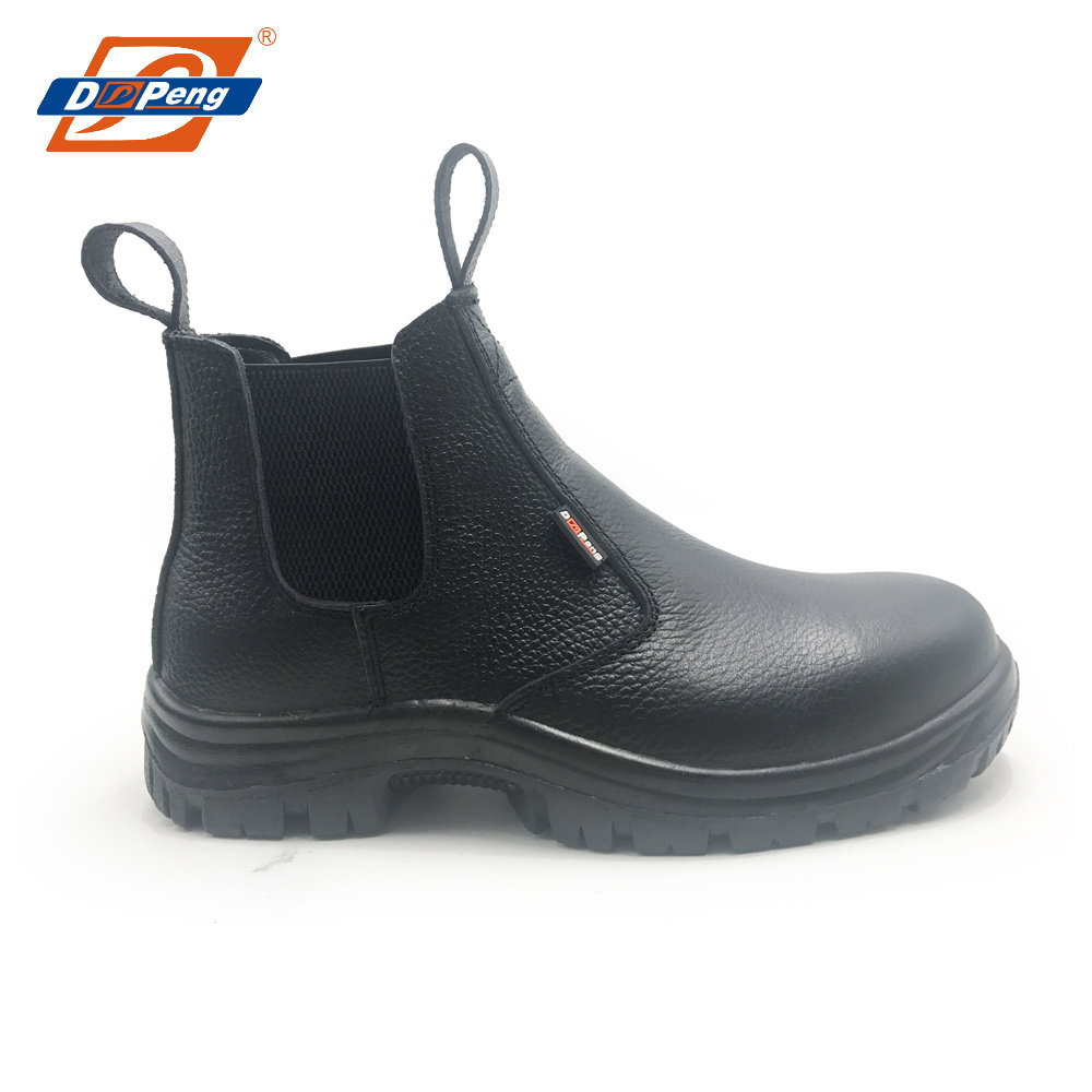 British style pull on safety shoe genuine leather two side elastic slip on classic outdoor casual work boots