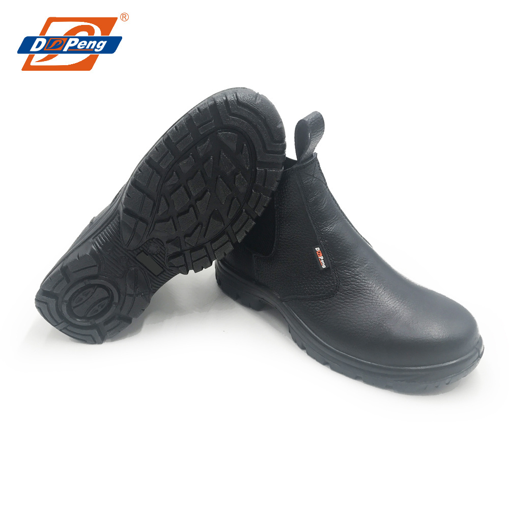 British style pull on safety shoe genuine leather two side elastic slip on classic outdoor casual work boots