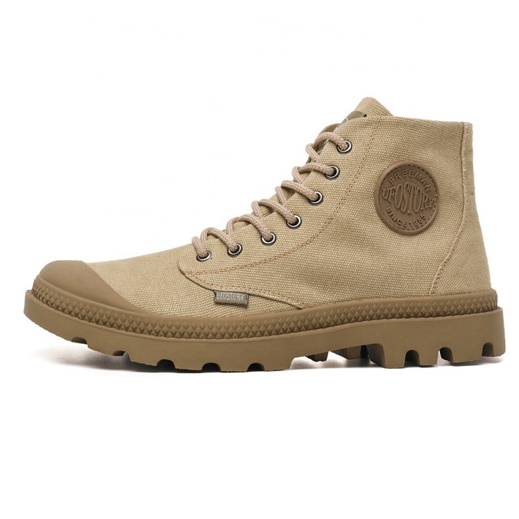 2022 fashion French style men's casual canvas non slip breathable high-top tactical boots with zipper