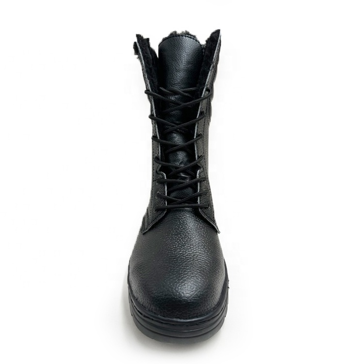 black action leather Combat boots high ankle slip resistant rubber sole winter warm safety boots