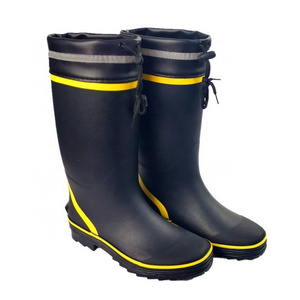 men's high tube rubber rain boots outdoor on duty oil resistant non slip rubber gumboots with reflective warning in stock