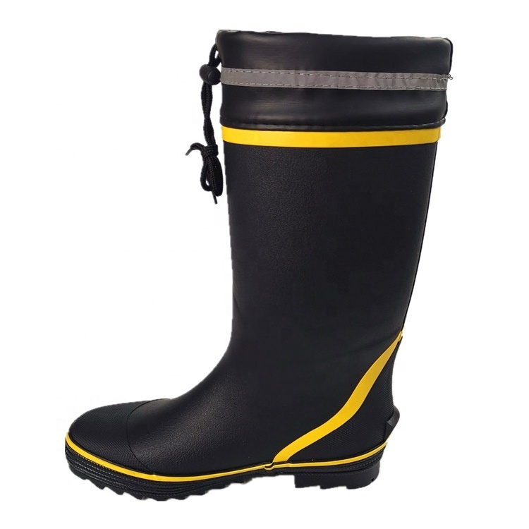 men's high tube rubber rain boots outdoor on duty oil resistant non slip rubber gumboots with reflective warning in stock