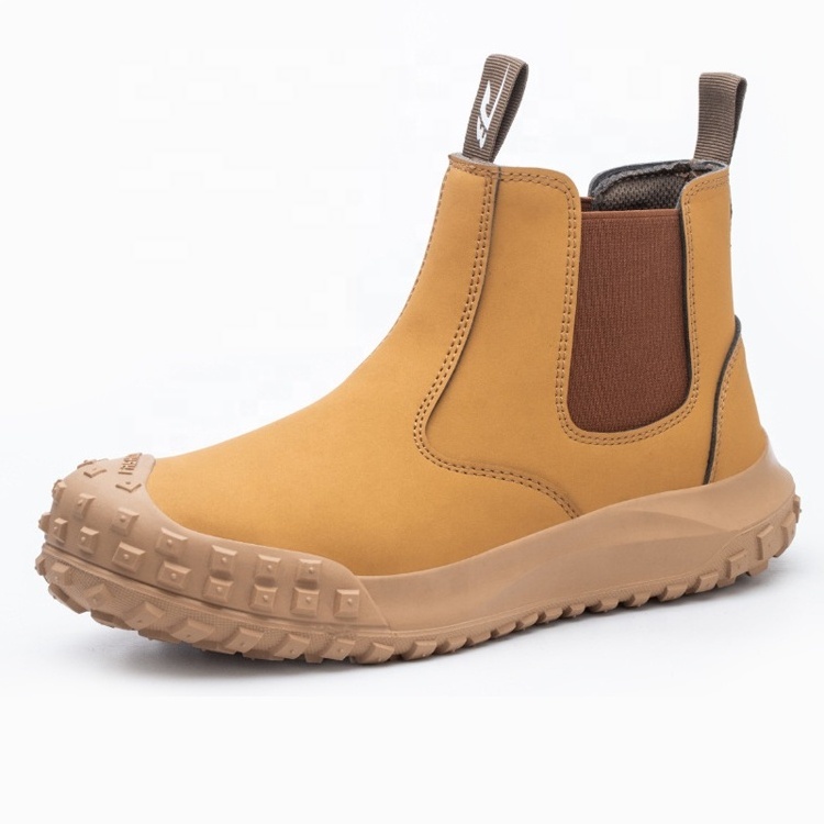 Middle cut Wheat suede men's work boots microfiber leather anti puncture composite midsole slip on safety shoes