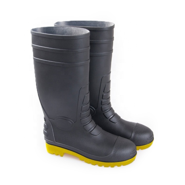 CE standard Construction Jelly Pvc Knee Rain Boots Black Safety Gumboots Men PVC Farm work Rain Boots with steel toe