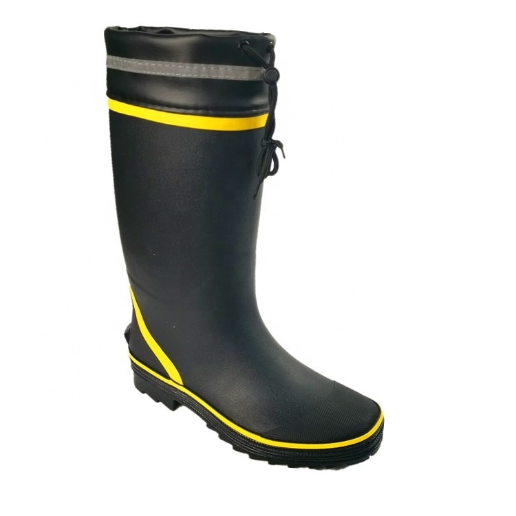 men's high tube rubber rain boots outdoor on duty oil resistant non slip rubber gumboots with reflective warning in stock