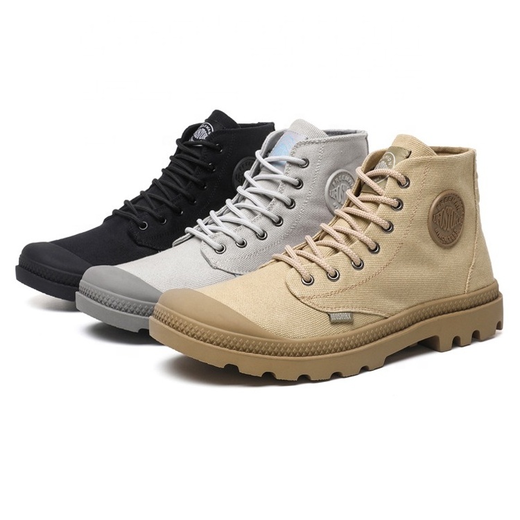 2022 fashion French style men's casual canvas non slip breathable high-top tactical boots with zipper