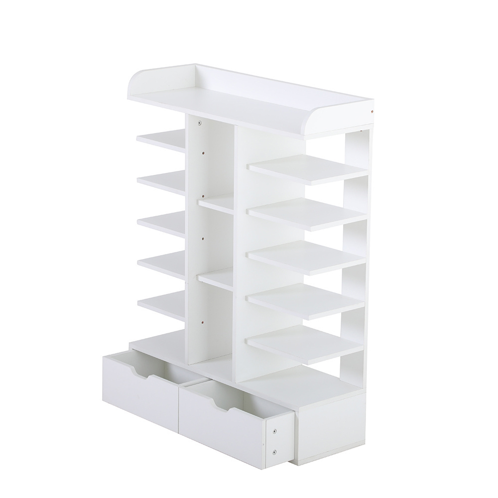 Multifunctional Wooden Shoe Rack Display with Drawer White Storage Shelf