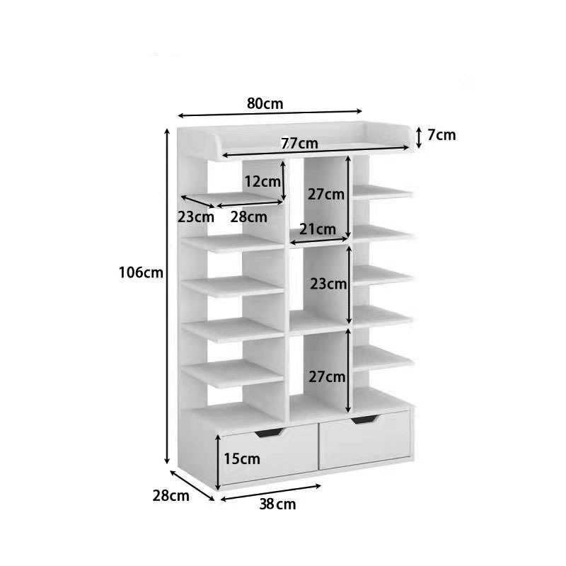 Multifunctional Wooden Shoe Rack Display with Drawer White Storage Shelf