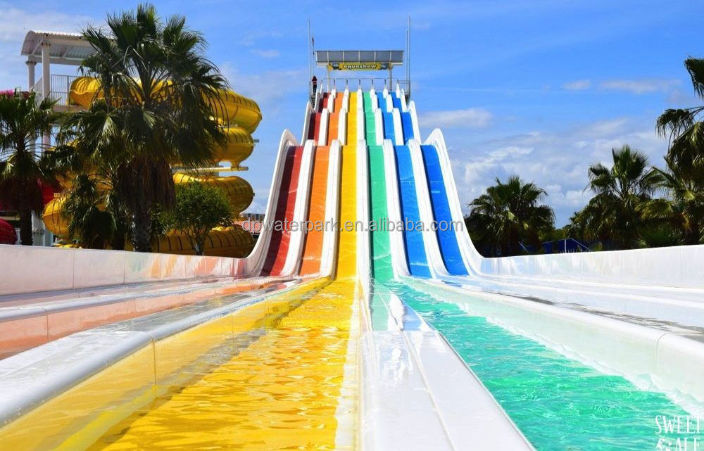 Commercial aqua adventure park rides outdoor public sport park large water slide FRP mat racing rainbow water slide