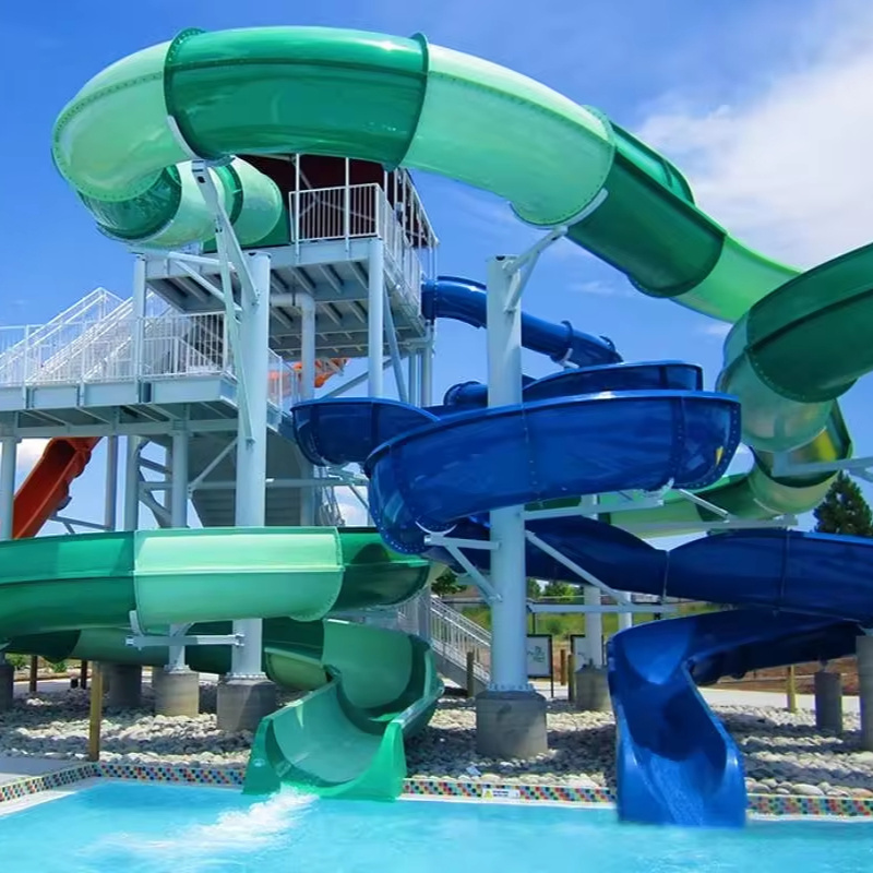 Kids Water Games Theme Park Swimming Pool Fiberglass Spiral Slide