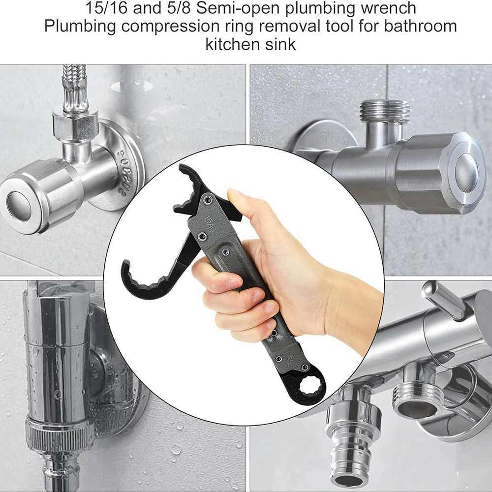 15/16 and 5/8 Semi-open pluming wrench plumbing compression ring removal tool for bathroom kitchen sink