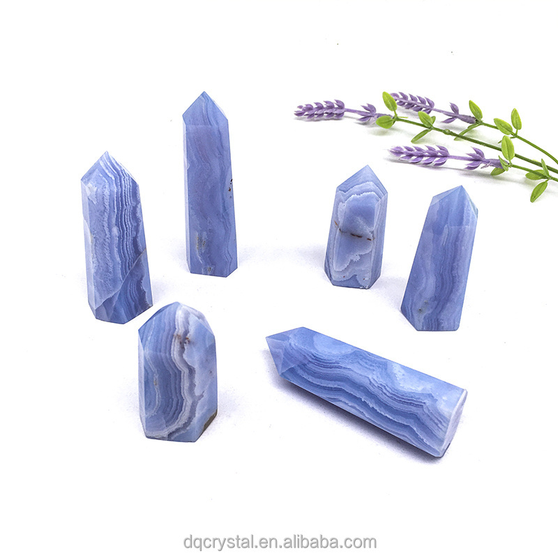 Wholesale healing magic crystal blue lace towers natural reiki Lavender crystal Point Wand For Decoration and gifts