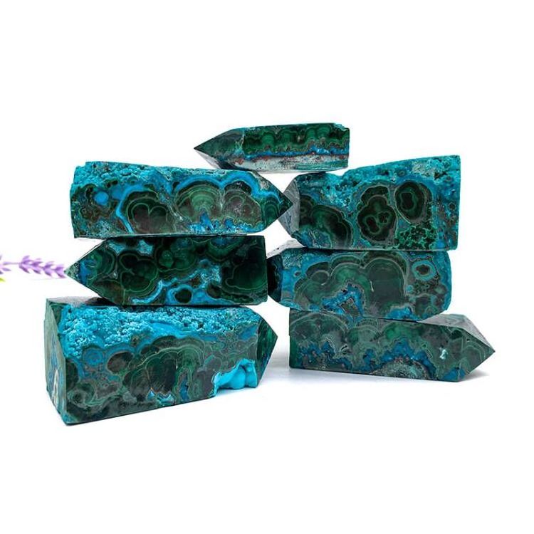 Wholesale high quality Natural chrysocolla points polished malachite tower mix green crystal wands for decoration