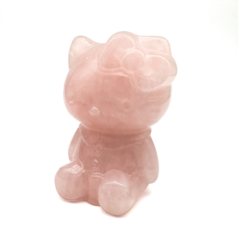 Wholesale natural crystal rose quartz hello kitty 5inch big size crystal craft carving obsidian hello kitty for home decoration