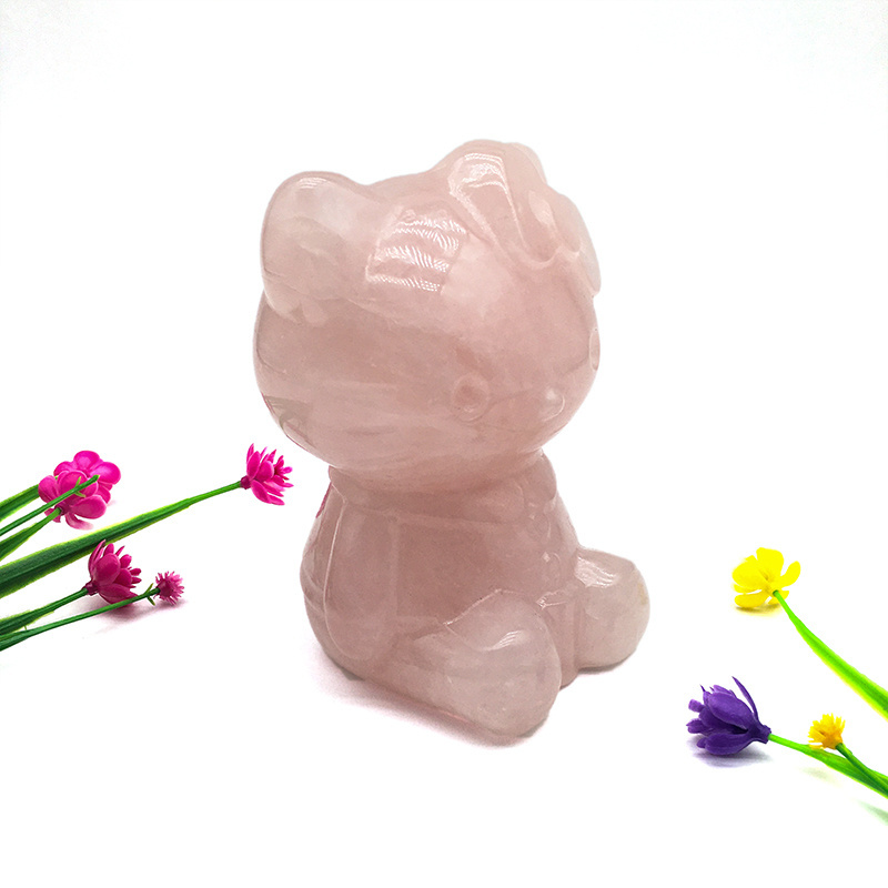 Wholesale natural crystal rose quartz hello kitty 5inch big size crystal craft carving obsidian hello kitty for home decoration