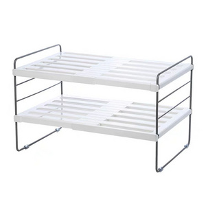 Adjustable Expandable Plastic Storage Holder Foil Wrap Organizer 3 Tier Shelves Short and Light Kitchen Stretchable Storage Rack