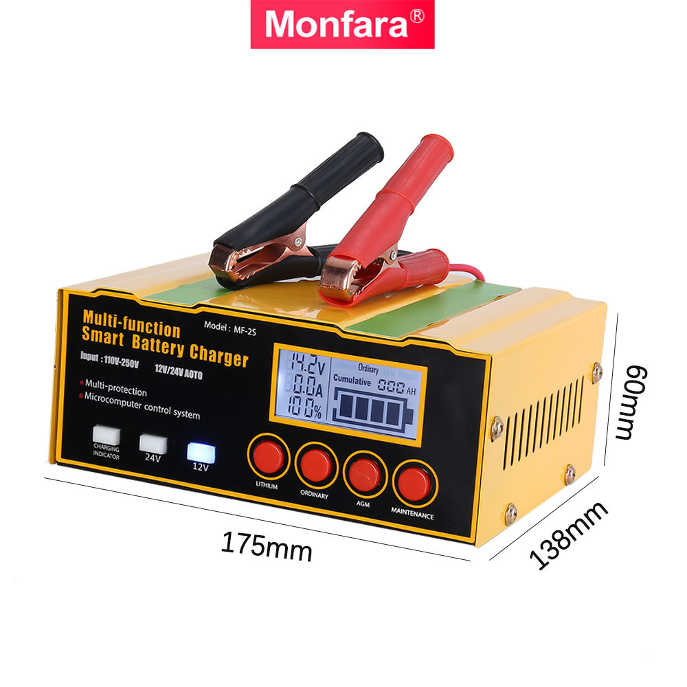 Monfara 12V 24V Battery Charger Manufacturer Universal Digital Display Automatic Car Battery Charger AGM Battery Charger