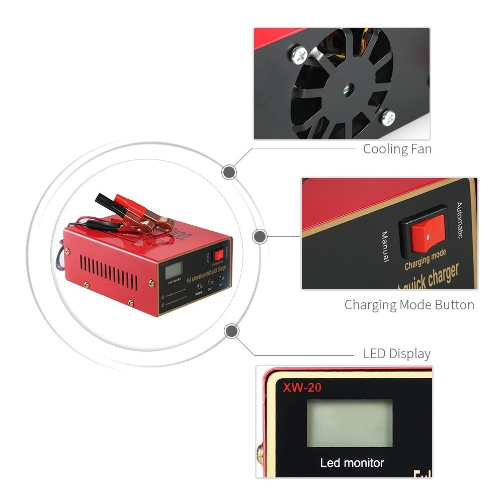 Monfara Pulse Repair Battery Maintainer Portable Intelligent Car Battery Charger Automatic 12V 24V