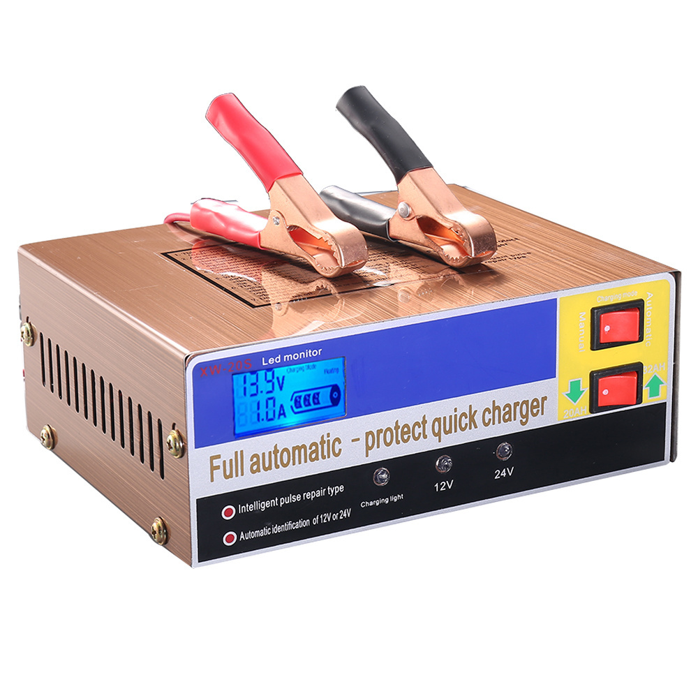 Monfara Wholesale Portable Car Battery Charger 12V 24V Automatic Trickle Battery Charger with LCD Display