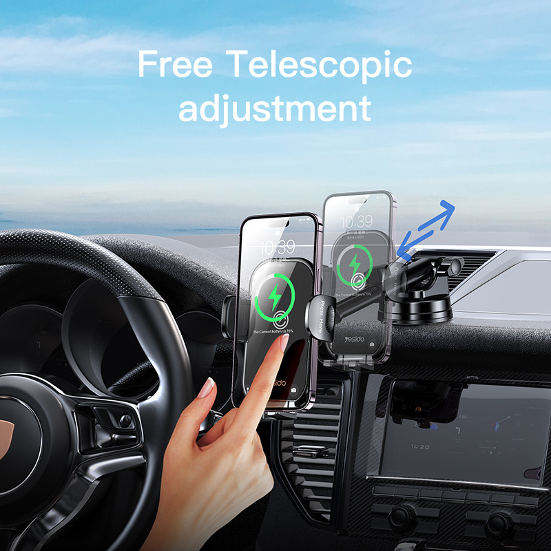 C197 Yesido 15W Fast Charging Wireless Car Charger 360 Rotating Suction Cup Air Vent Phone Holder For iPhone 13 14