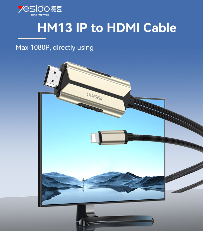 HM13 Yesido Max 1080P High Clear Resolution Zinc Alloy Shell ip to HDMI Cable