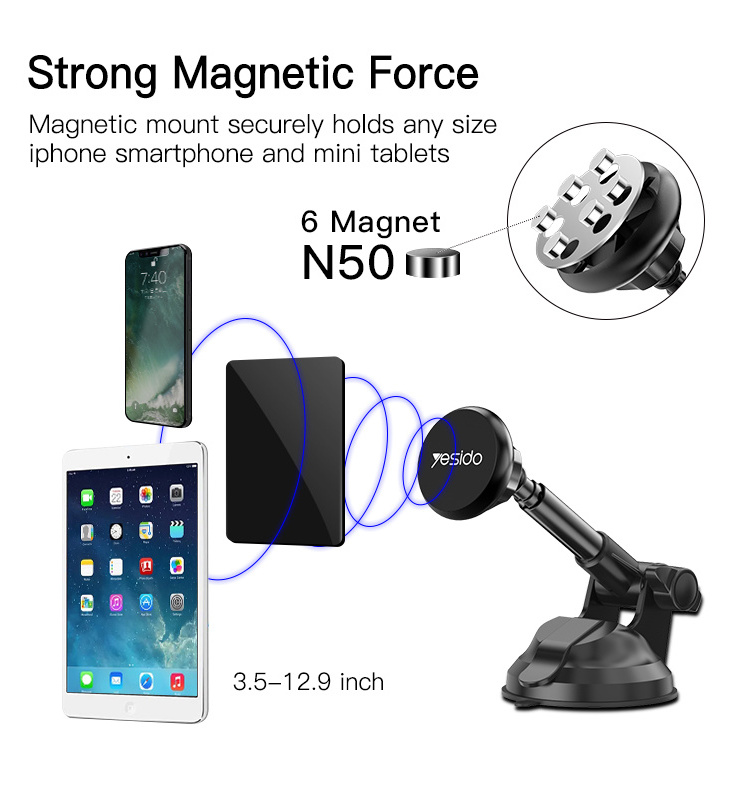 telescopic long arm 6 pcs n50 magnets mobile phone tablet holder bracket universal car magnetic phone mount