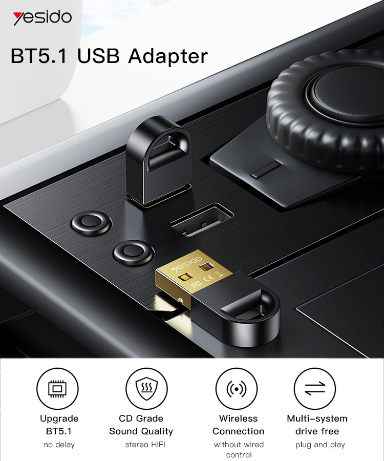 Yesido Mini USB BT Adapter receiver Wireless Mini USB BT Dongle 5.1 receiver for Computer PC Wireless Mouse