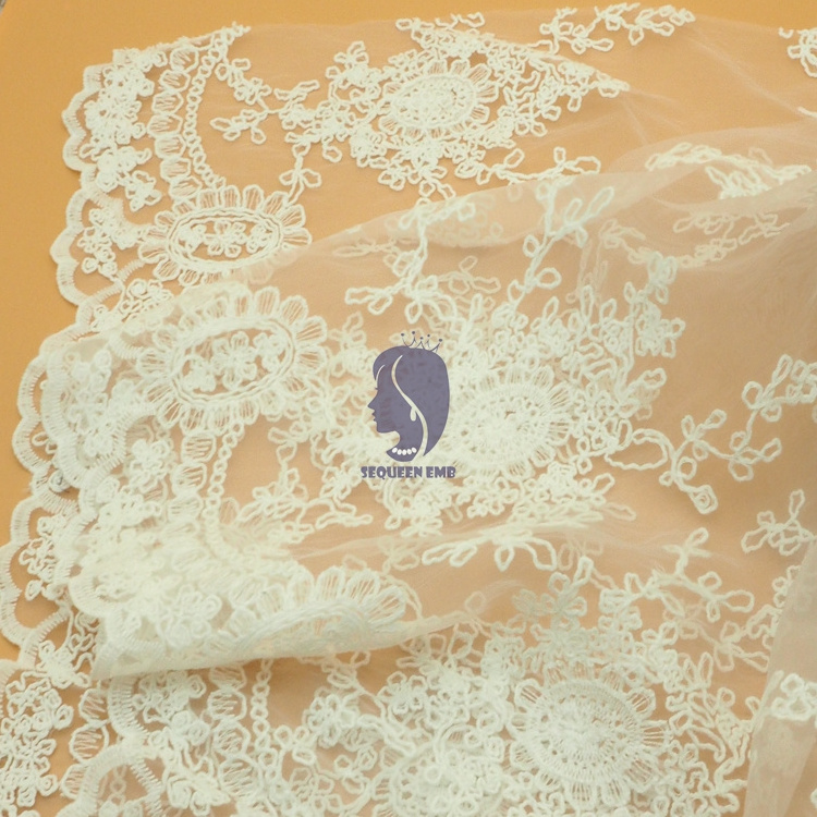 100% polyester knitted white flowers guipure embroidery lace mesh fabric for bridal wedding dress Veil