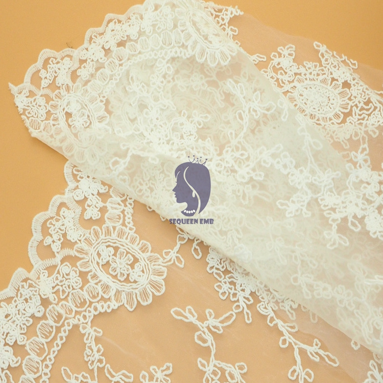 100% polyester knitted white flowers guipure embroidery lace mesh fabric for bridal wedding dress Veil