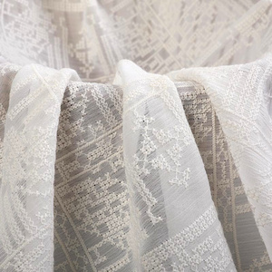 Breathable plant design customized 100% cotton chiffon embroidery fabric for wedding gown