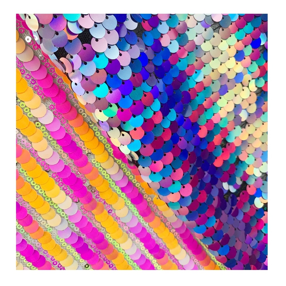 Rainbow ombre sequin backdrop performance party tablecloth glitter sequin dress fabric holographic iridescent sequin lace fabric