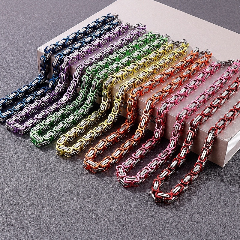 Dr. Jewelry Hip Hop Rock Jewelry Chain Rainbow Colored Byzantine Stainless Steel