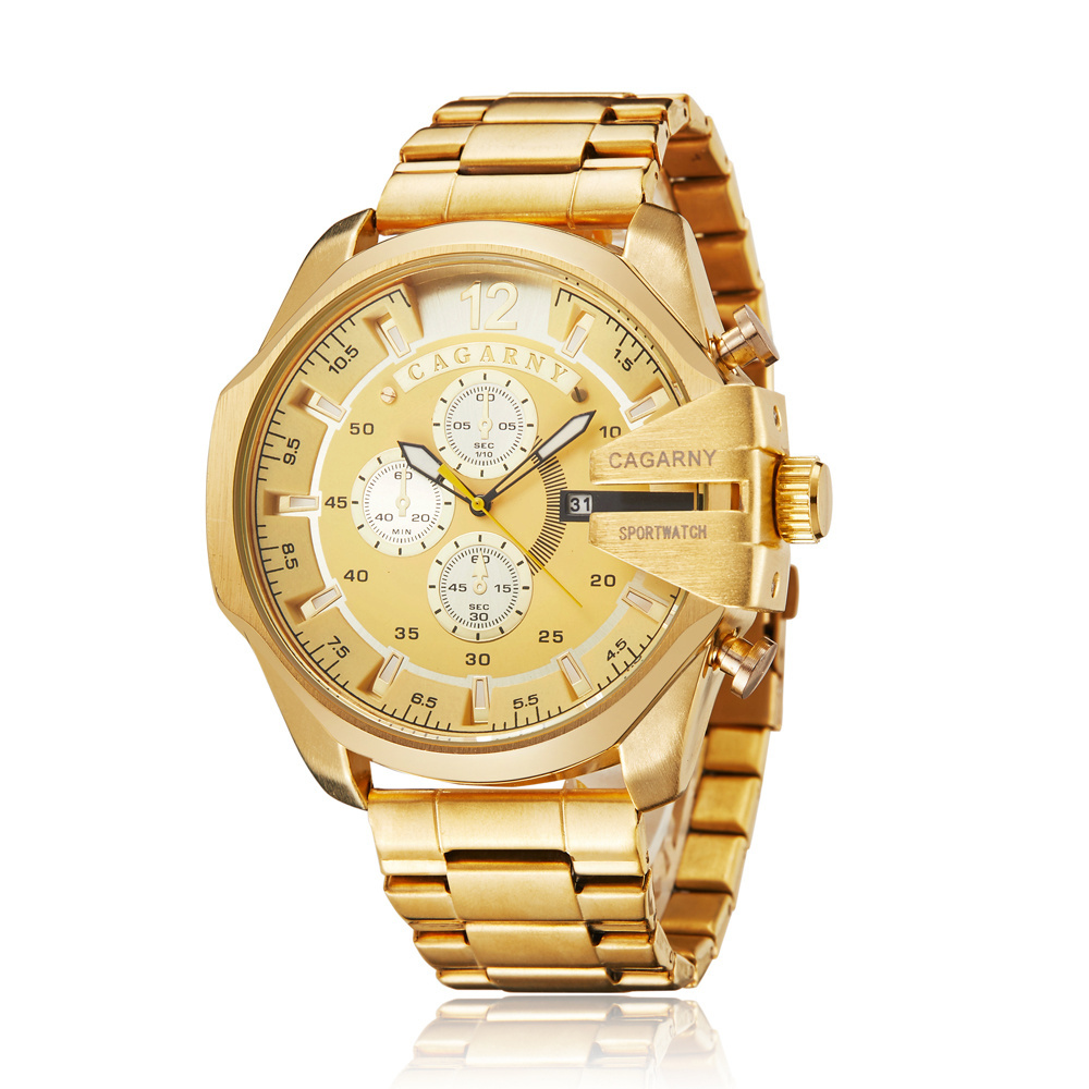 Dr. Jewelry 2022 Wholesale Luxury Big Dial Gold Steel Plated Stainless Steel Band Quartz Wrist Watch for Men Gifts Jewelry