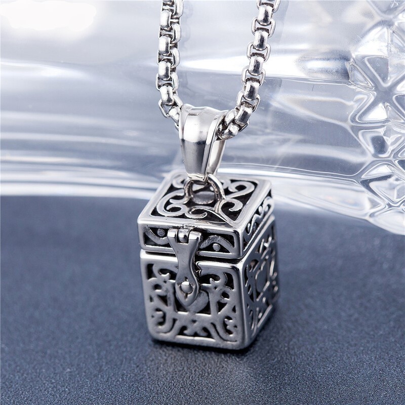 Dr. Jewelry Cuboid Vintage Open Adjustable Stainless Steel Cremation Urn Necklace For Pet Animal Human Ash Jewelry