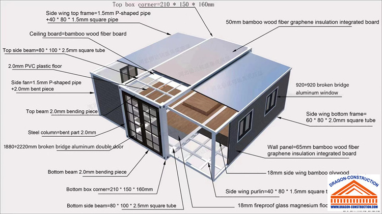 20-Foot Expandable Container Home Living Steel Frame Modular Prefab with 3 Bedrooms Sandwich Panel Shipping House