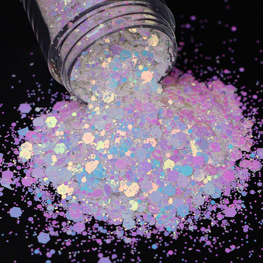 Bulk Wholesale Eco-friendly Opal White Mixed Chunky Glitter Powder For Christmas Decoration Nail Crafts