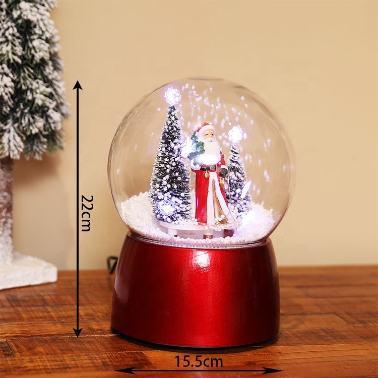 Christmas Musical Spinning Water Glittering Snow Globe Bronze Lantern LED lamp Santa and snowman Home Decoration and Gift